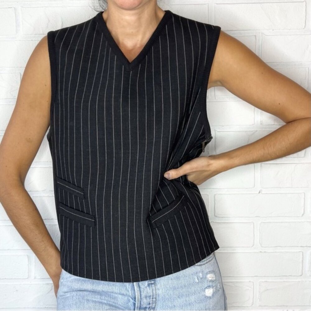 Vintage 90s Bill TORNADE Paris wool blend and knit tailored sleeveless vest XL